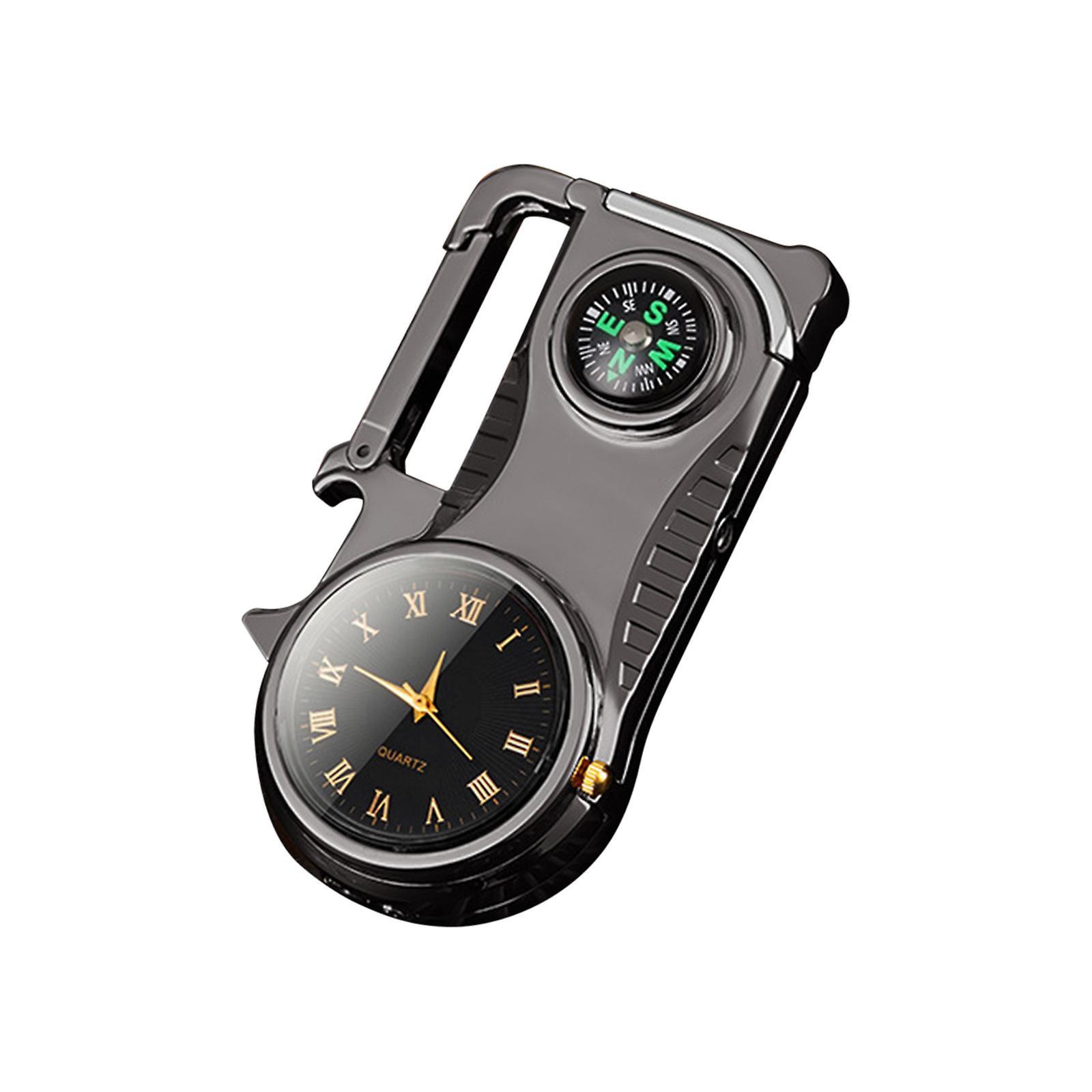 Taishh Multifunctional Compass Keychain Bottle Opener With Colored Lights Real Watch Five-in-one Windproof Lighter Black