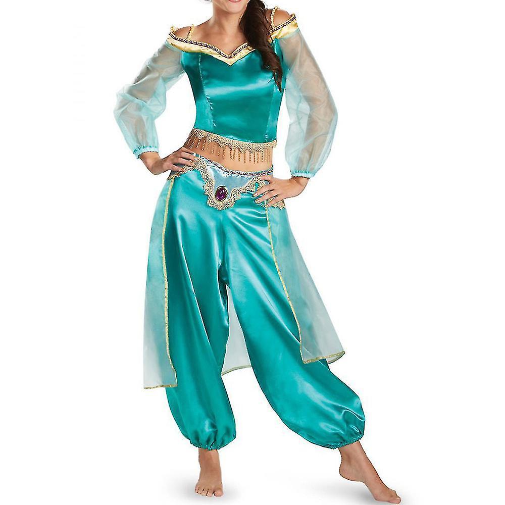 Santic Carnival 2024womens Halloween Aladdin Jasmine Princess Fancy Dress Carnival Cosplay Costume Blue Green 2XL