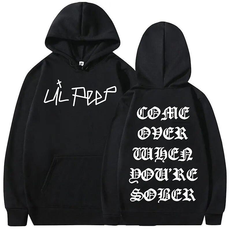 Visgaler Hip Hop Rapper Lil Peep Come Over When You're Sober Tour Concert Print Hoodie Men Women Fashion Oversized Sweatshirt Streetwear Black XXL