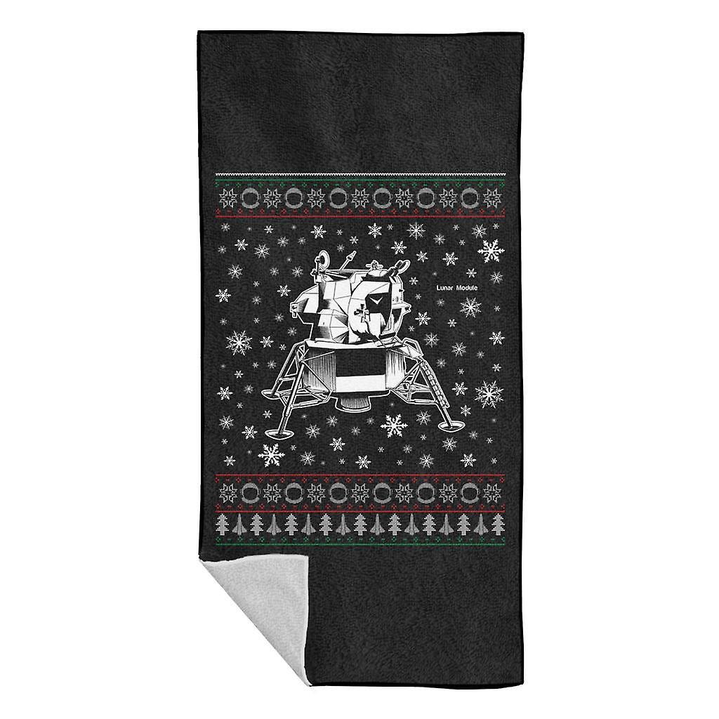 NASA Apollo Lunar Module Christmas Knit Pattern Beach Towel Black 70 x 140cm