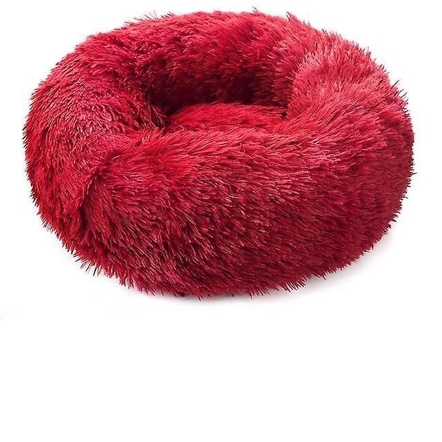 Slowmoose Round Plush Dog Bed - House Dog Mat, Winter Warm Sleeping Red XXS-35cm