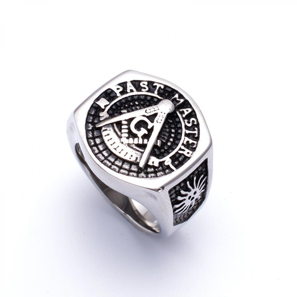 Ssrg Stainless Steel Silve Tone Signet Style Masonic Freemason Ring