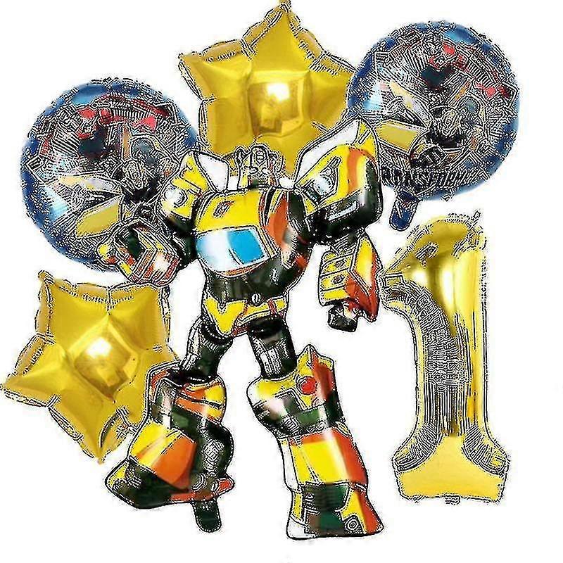 Unbrand Transformers Kids Party Supplies Optimus Prime Bumblebee Robot Birthday Decoration Number Balloon Banner Disposable Plates Cups [ege] yello...