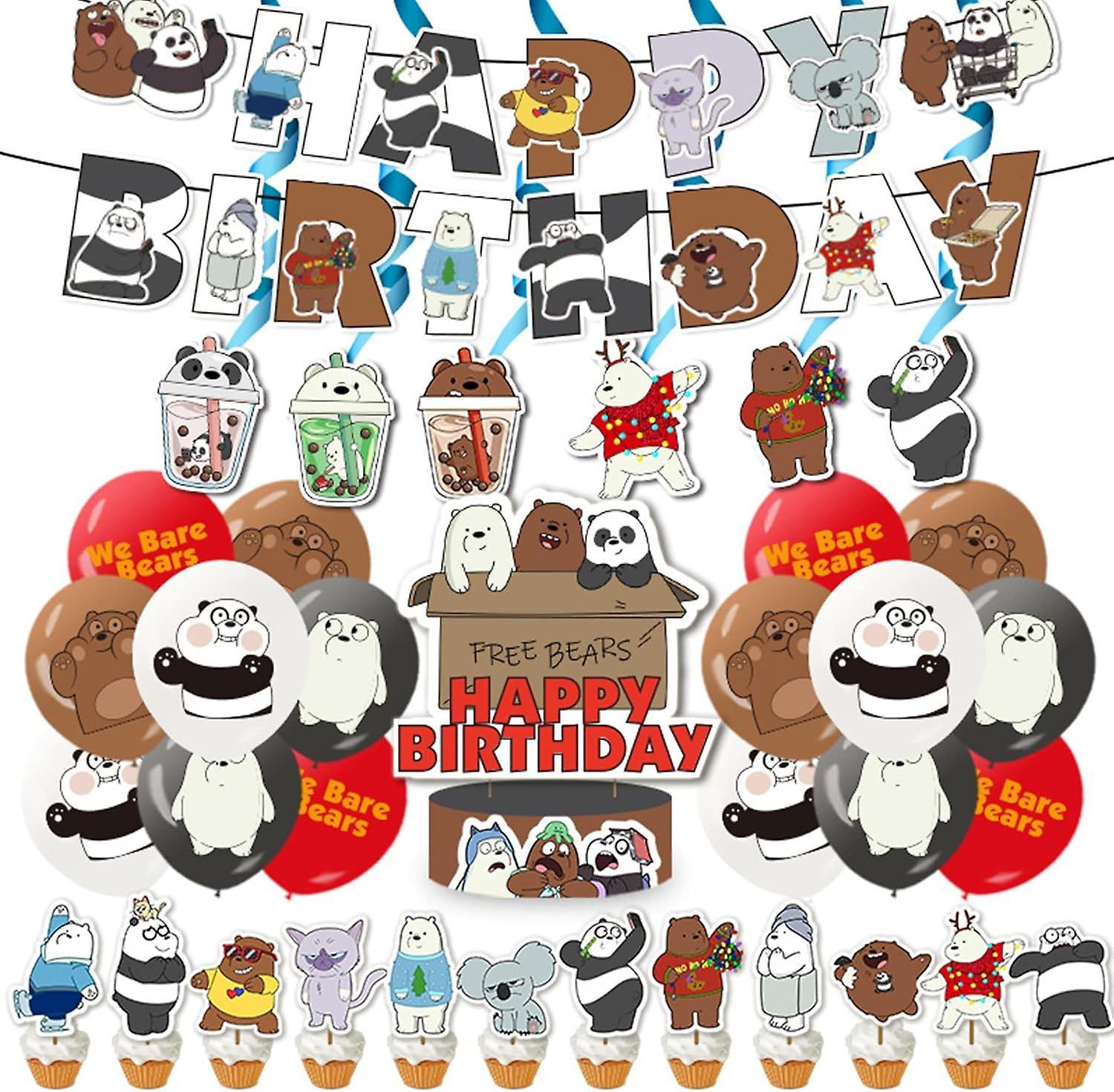 Ubiuo We Bare Bears Birthday Party Decoration Bears Party Supplies Include Happy Birthday Banner Balloons Cake Topper Cupcake Toppers