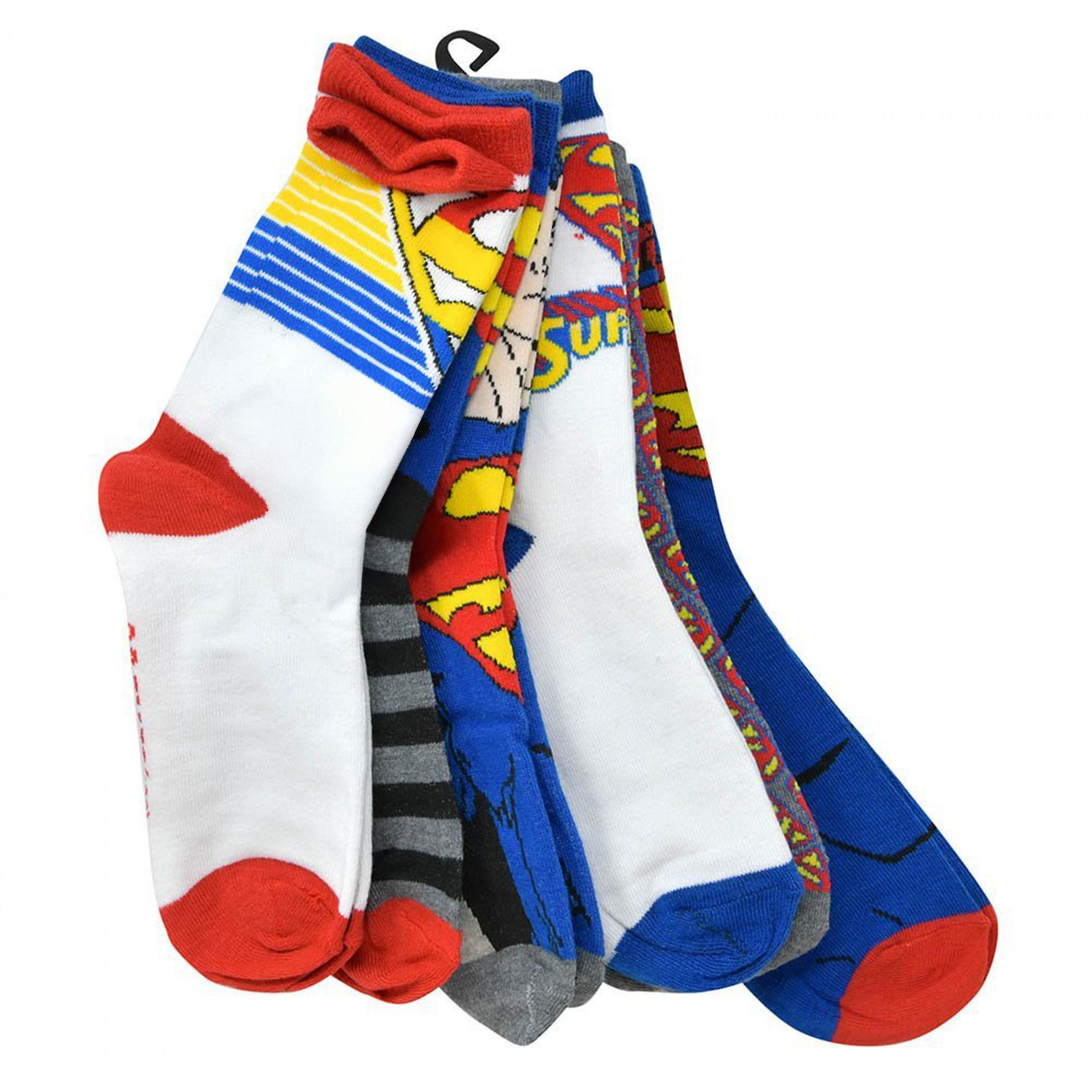 DC Comics Superman Emblem Men's Crew Socks 6-Pack Multi-Color