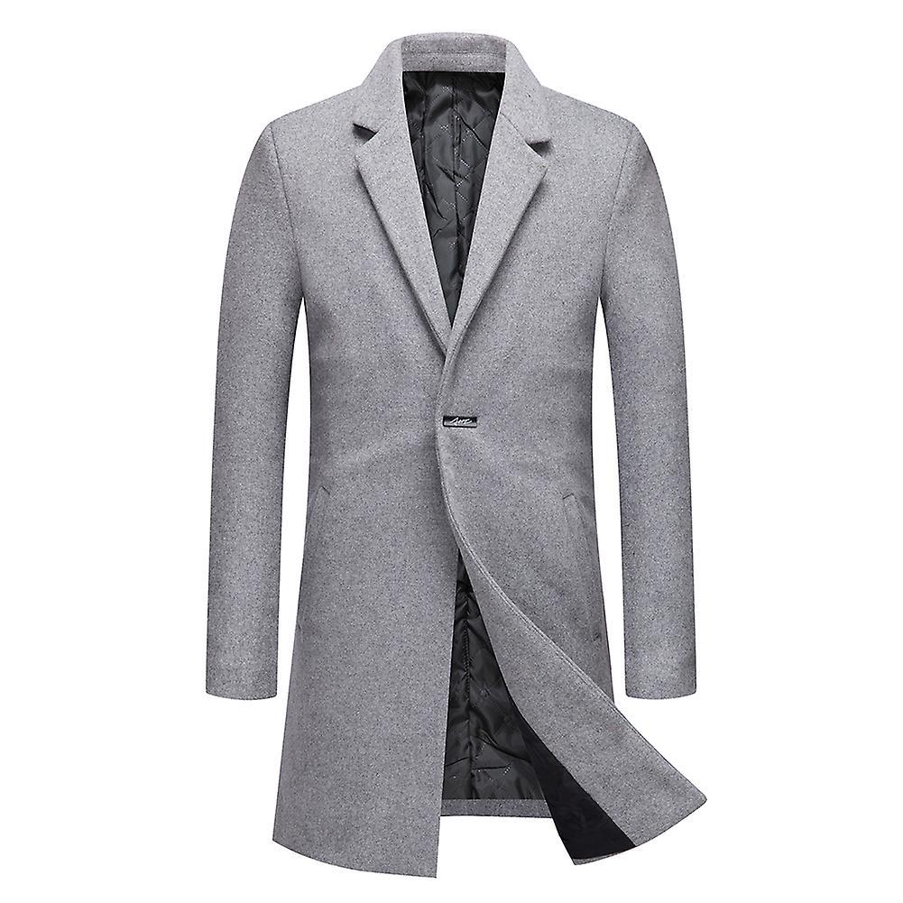 Allthemen Mens Woolen Button Down Slim Fit Long Fit Overcoat Gray 2XL