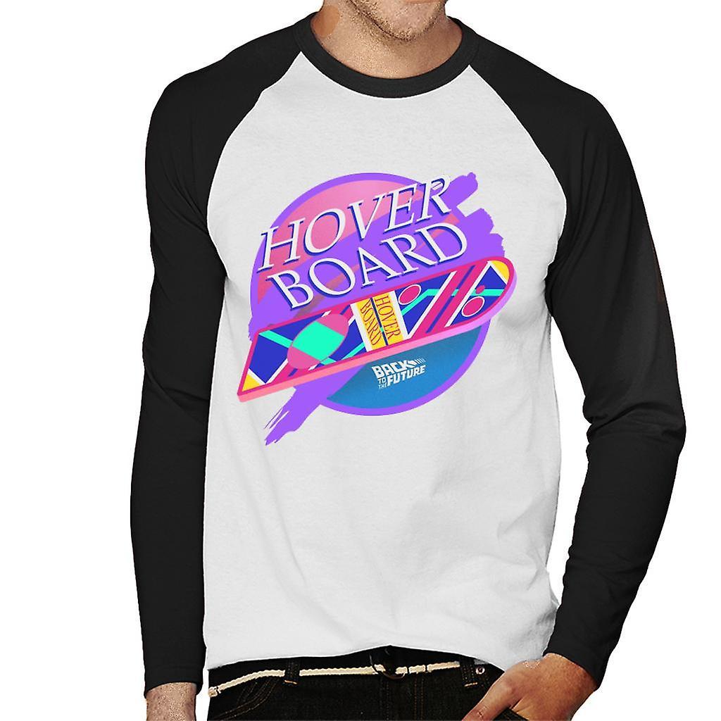 Back to the Future Marty Mcflys Vaporwave Hoverboard Men's Baseball Long Sleeved T-Shirt White/Black Large