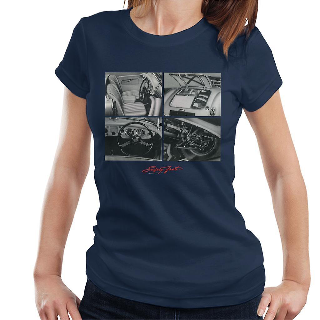 MG Safety Fast Montage British Motor Heritage Women's T-Shirt Navy Blue Small