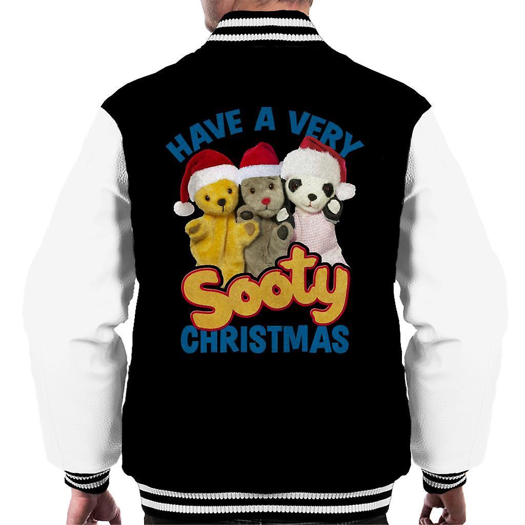 Sooty Christmas Have A Very Sooty Christmas Blue Text Men's Varsity Jacket Black/White Small