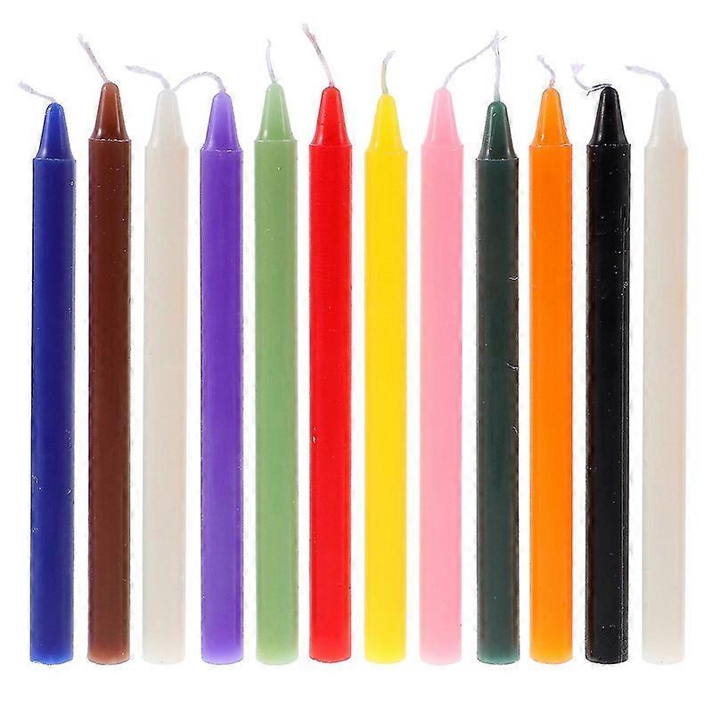 Pbb 12pcs Taper Candles Household Colored Candles Unscented Dinner Candles For Wedding[PB] Assorted Color 16X1.2X1.2CM