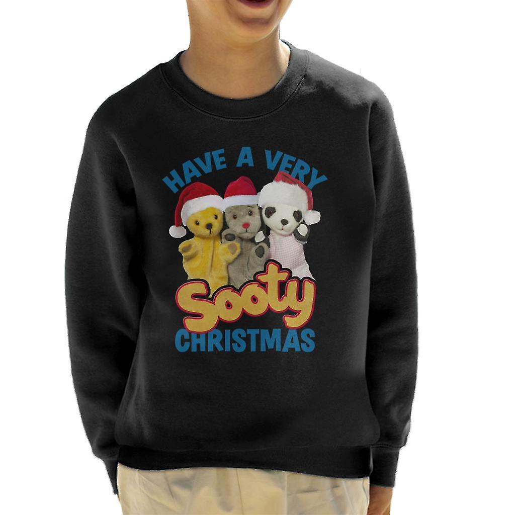 Sooty Christmas Have A Very Sooty Christmas Blue Text Kid's Sweatshirt Black X-Small (3-4 yrs)