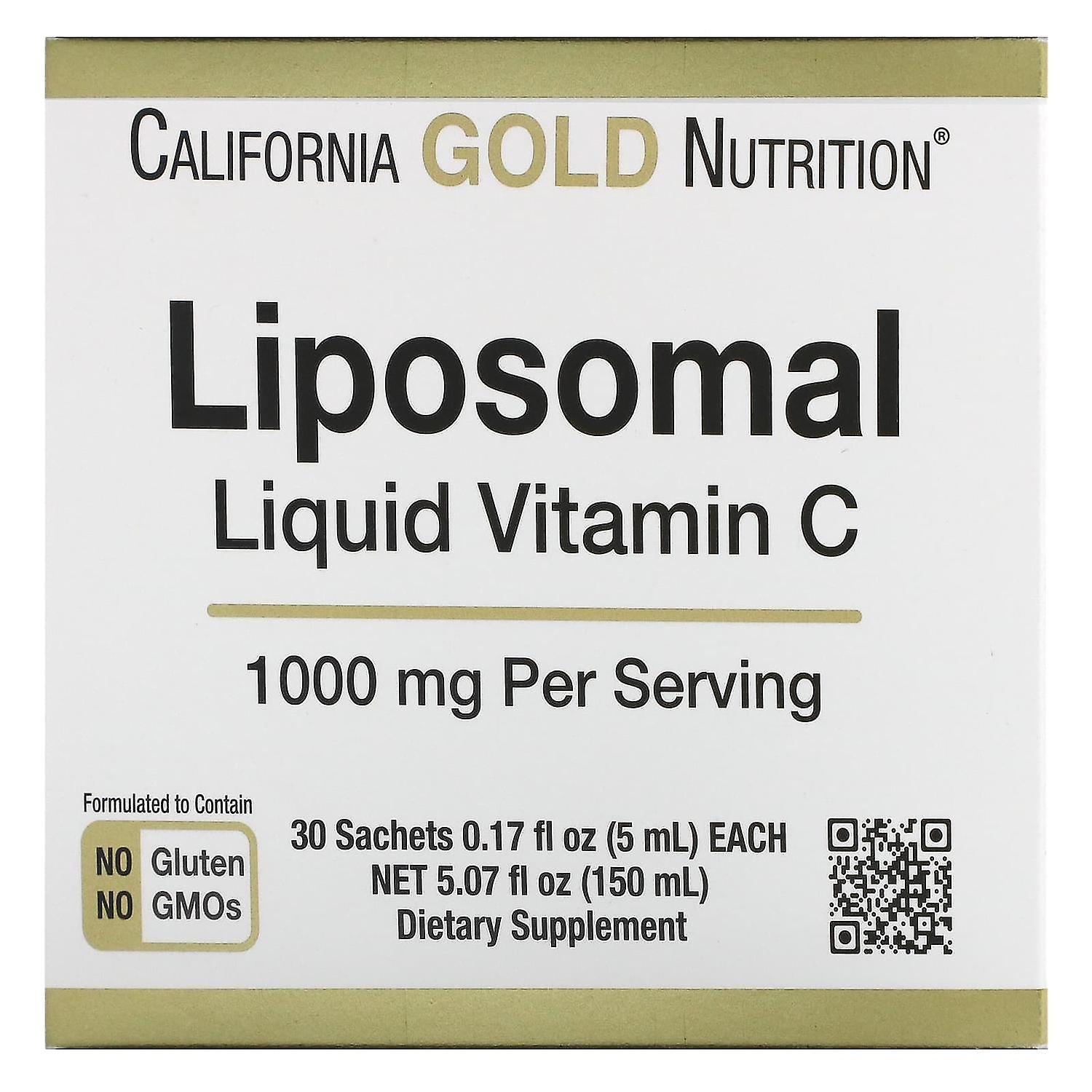 California Gold Nutrition, Liposomal Liquid Vitamin C, Unflavored, 1000 mg, 30 Sachets, 0.17 fl oz