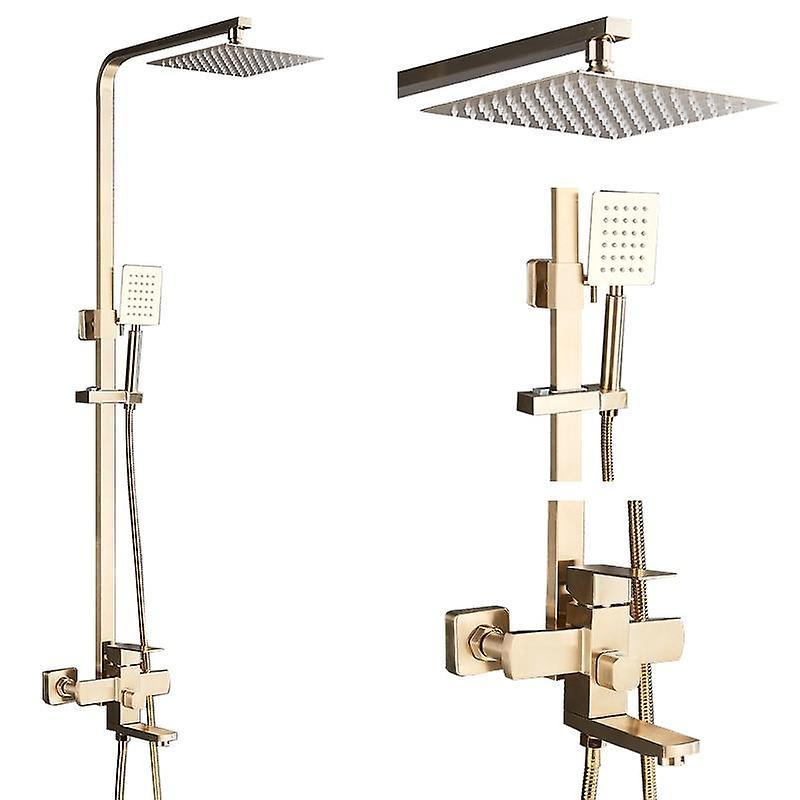 Slowmoose Bathroom Shower Faucet Set, Wall Mount Rainfall Mixer Tap 3-way Brushed Gold