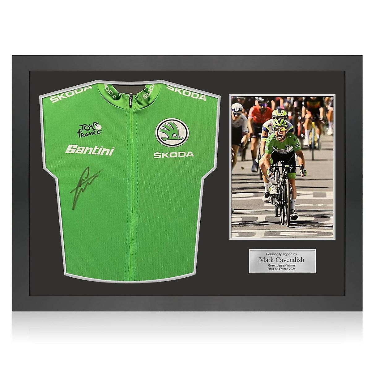 Exclusive Memorabilia Mark Cavendish Signed Tour De France Green Jersey. Icon Frame