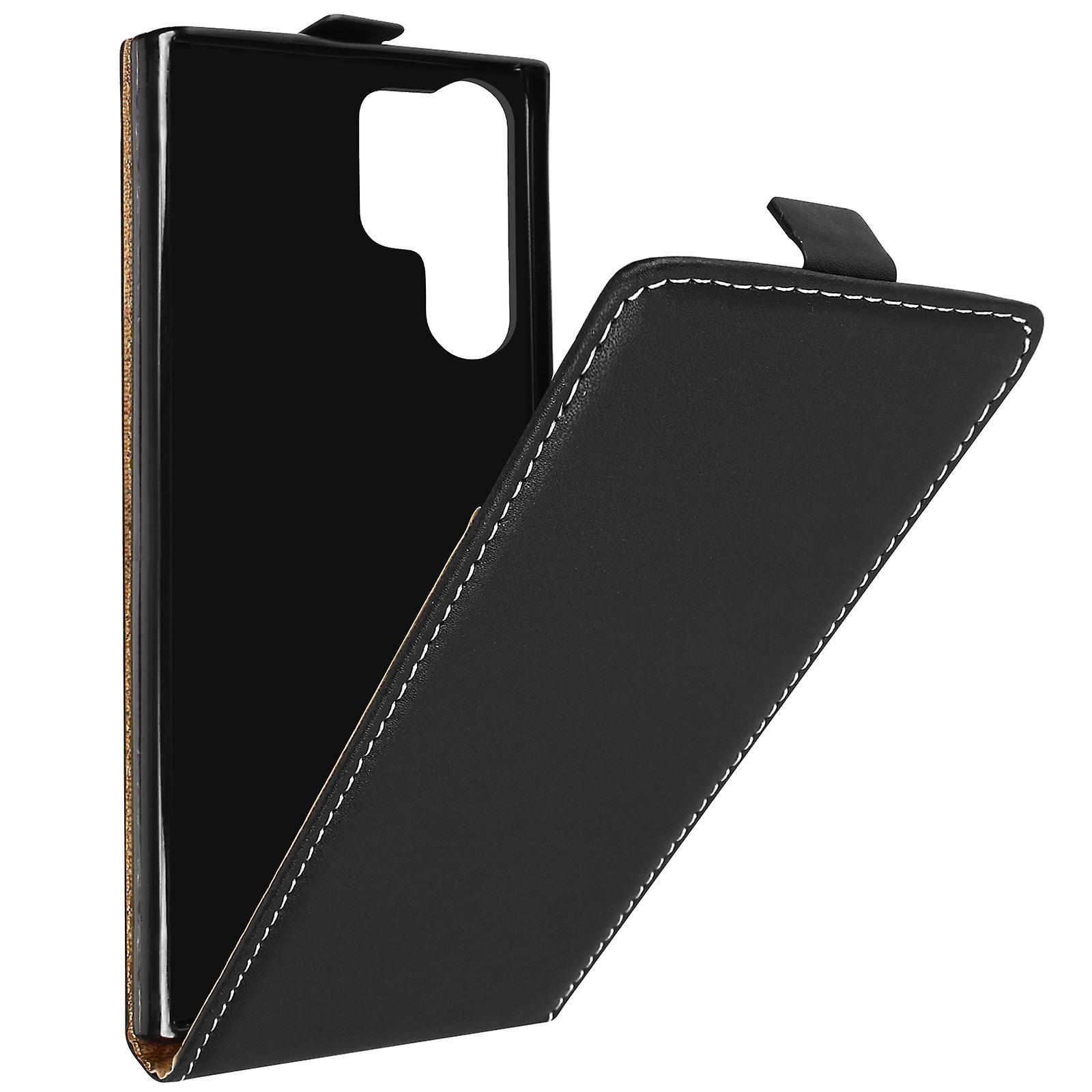 Avizar Case for Galaxy S23 Ultra Vertical Flip with Card Holder Leather Effect Black