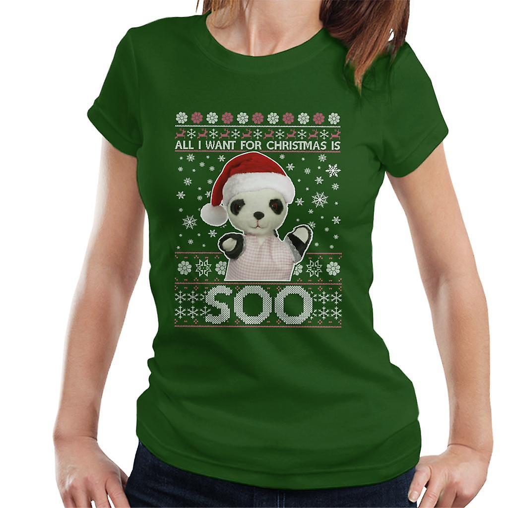 Sooty Christmas Festive Hat All I Want For Christmas Is Soo Women's T-Shirt Bottle Green Small