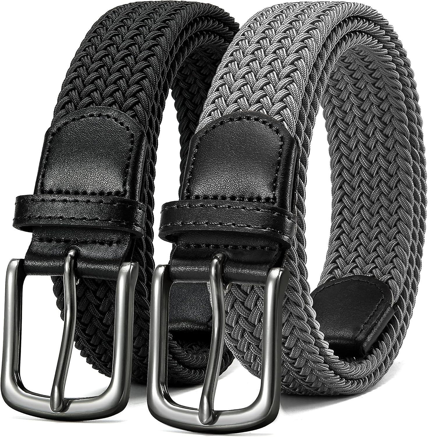 Hrhmv Stretch Braided Golf Belt 2 Pack, Mens Casual Woven Elastic Belt