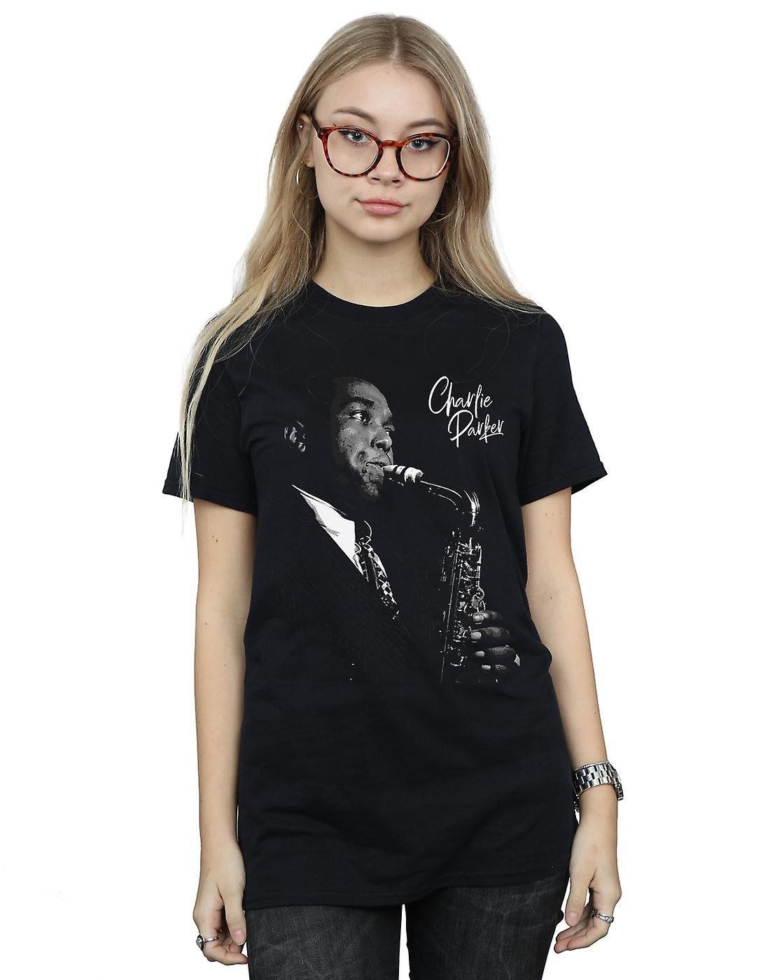 Absolute Cult Charlie Parker Women's Playing Saxophone Boyfriend Fit T-Shirt Black XXXX-Large