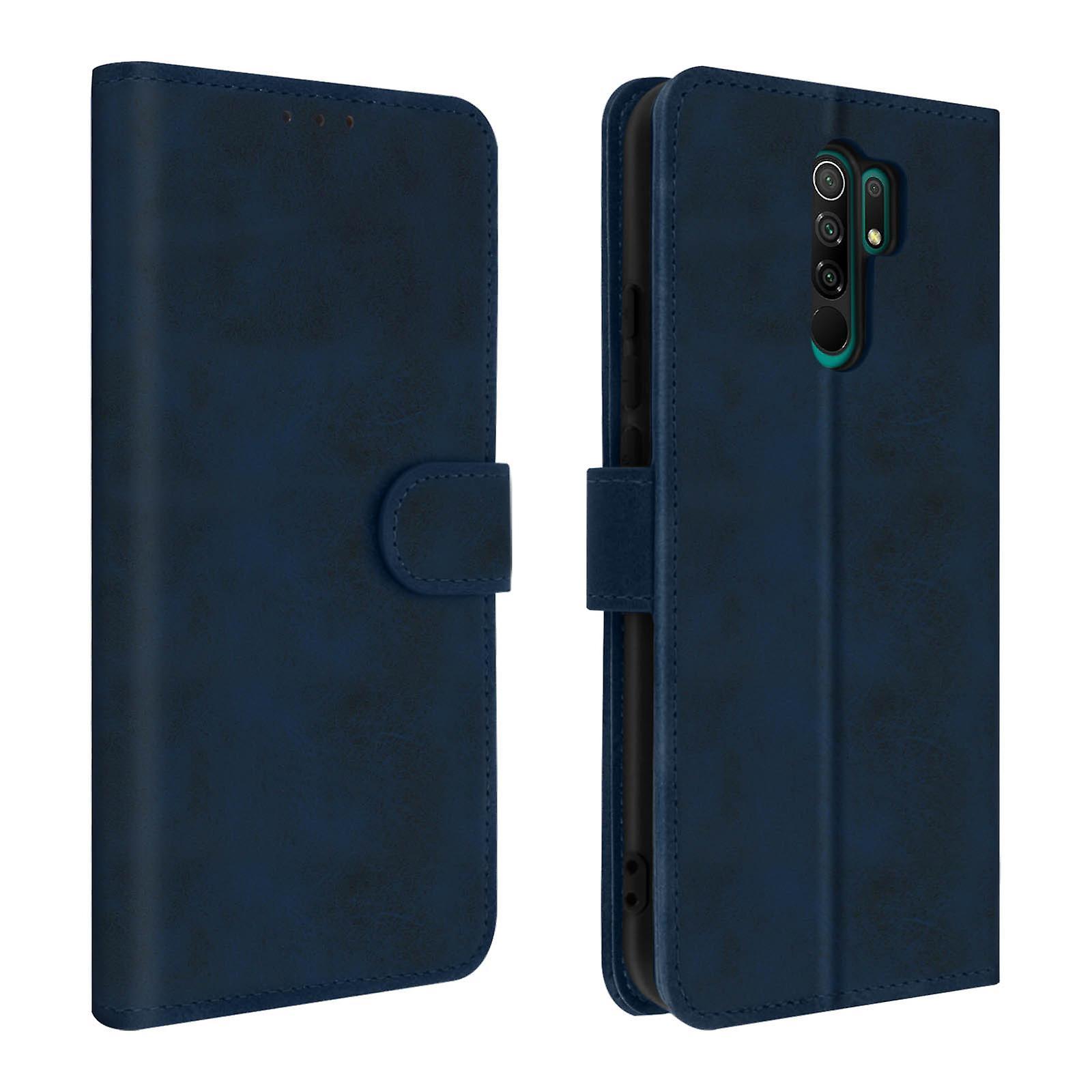 Avizar Cover for Xiaomi Redmi 9 Folio with Stand Function and Wallet Dark Blue Bleu Nuit