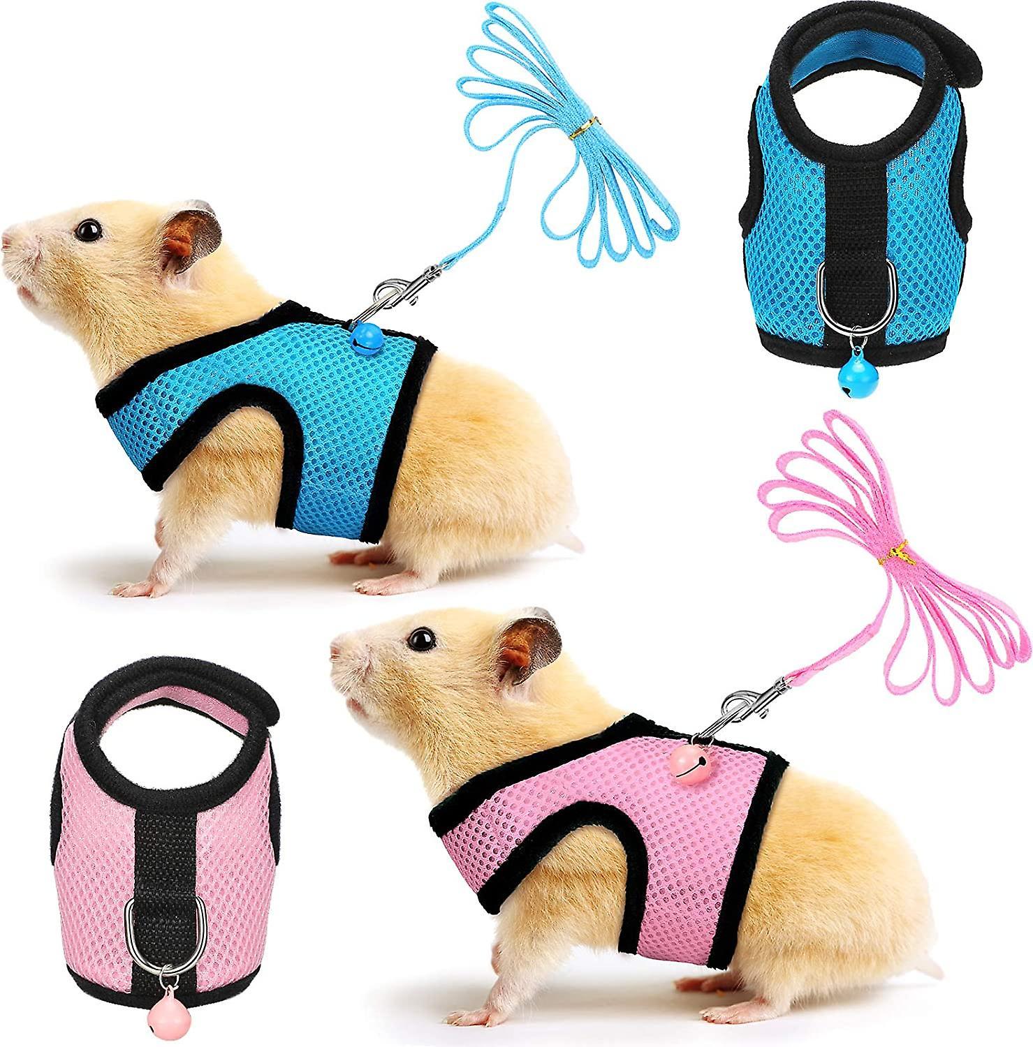 Ubiuo 2 Pieces Guinea Pig Clothes Baby Ferret Rats Hamster Soft Mesh Harness Leash Vest Set With Bell For Guinea Pigs, Hamster, Ferret, Rabbit, Chi...