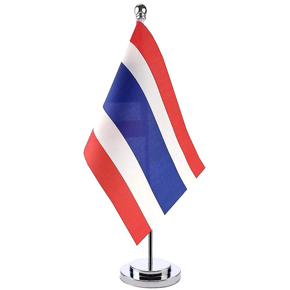 Scitoo 14x21cm Office Desk Flag Of Thailand Banner Boardroom Table Stand Pole Stick The Thai Cabinet Flag Set Meeting Room Decor Thailand Silver