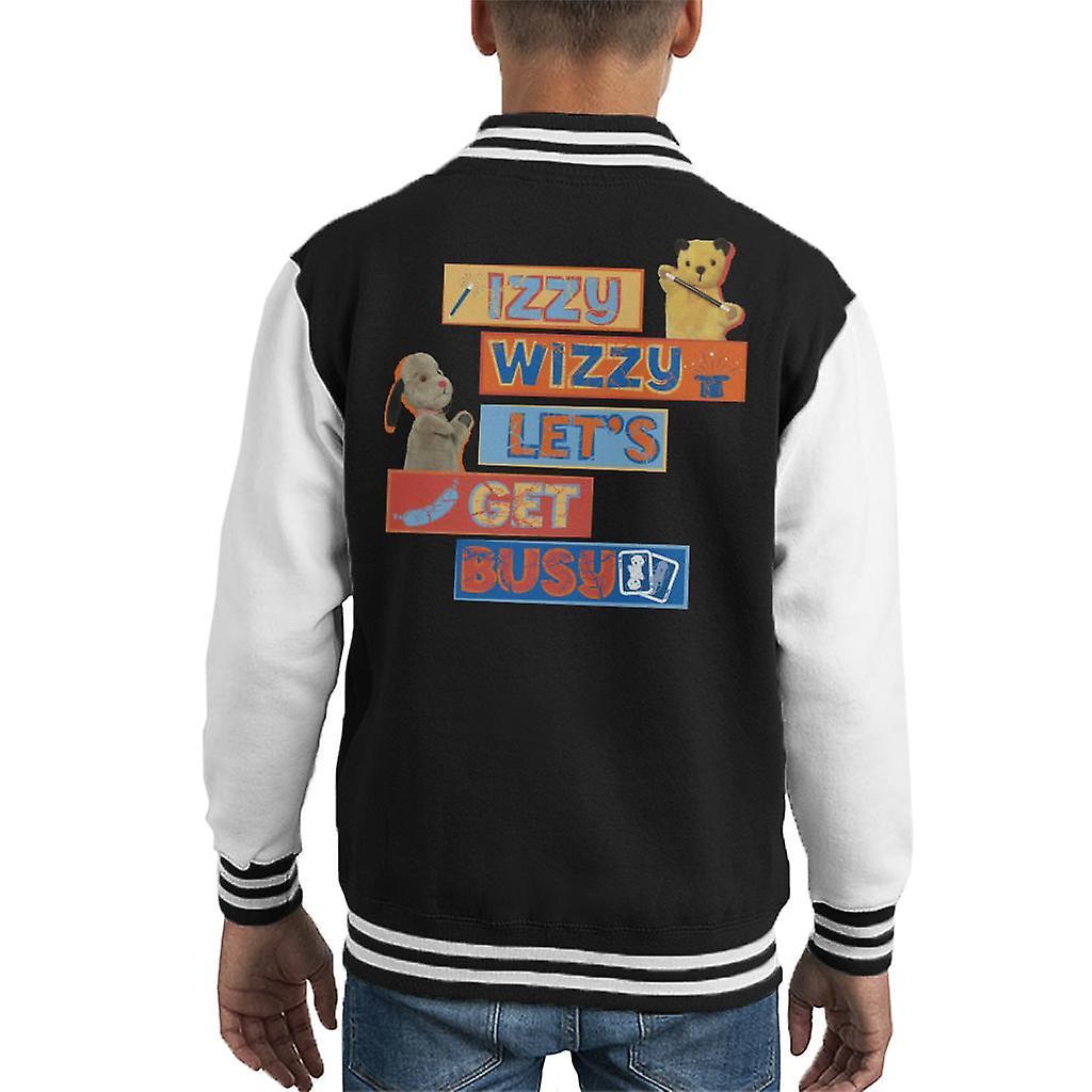 Sooty Izzy Wizzy Let's Get Busy Kid's Varsity Jacket Black/White X-Small (3-4 yrs)