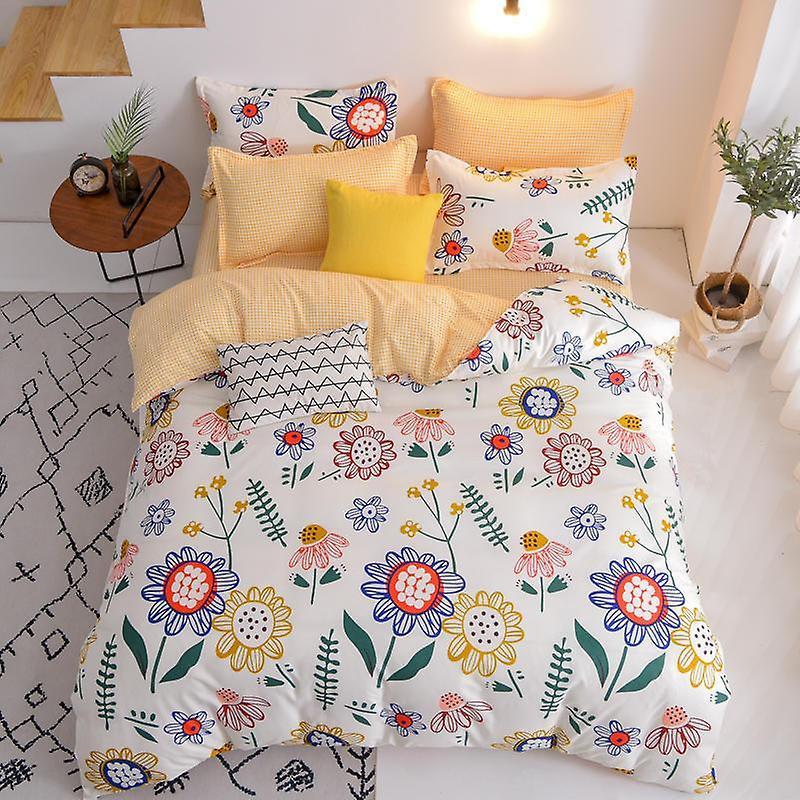 Slowmoose Pastoral Style Nature Plant Flower Print Bedding Sheet AJ-XYHK Queen 4pcs / Flat Bed Sheet