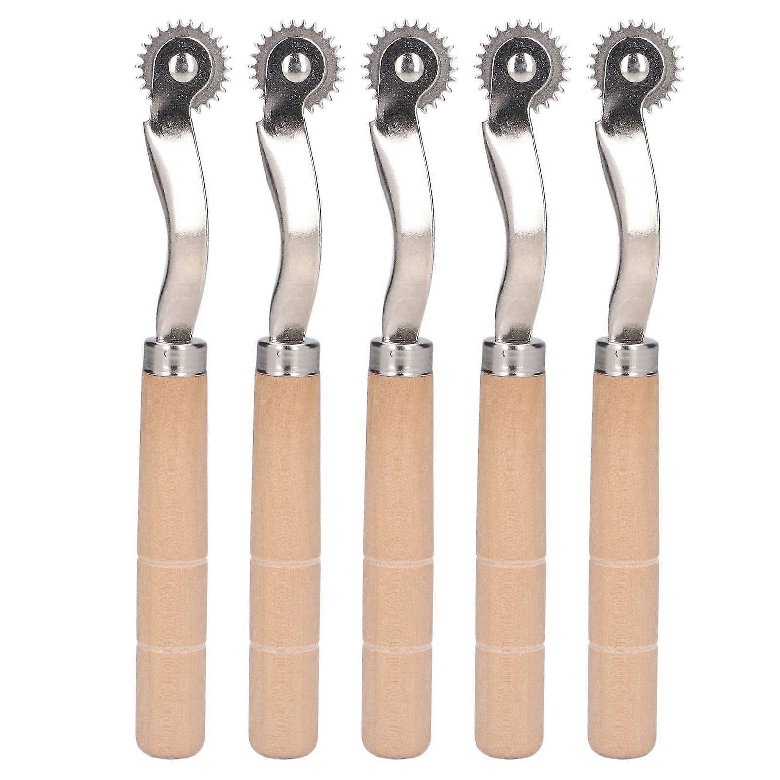 Moselota 5Pcs Tracing Wheel Paper Perforator Tracing Wheel, Stainless Steel Wooden Handle Stitching Wheels Tool, Serrated Tracing Wheel Serrated Tr...