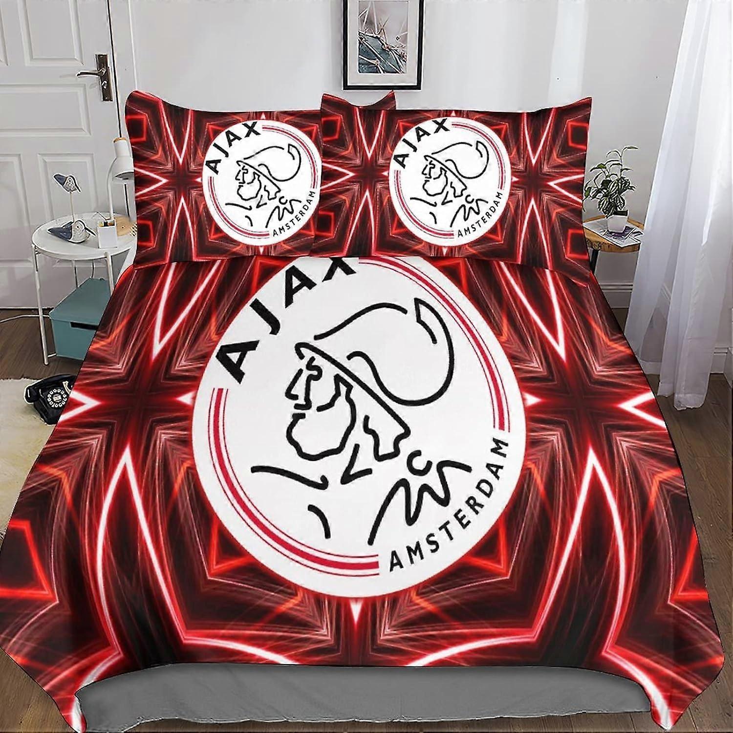 Kerota Ajax Logo Bedding Set Parts, Microfiber Football Sports Print Zipper Closure Duvet Cover and Pillowcase Double Single135x200cm