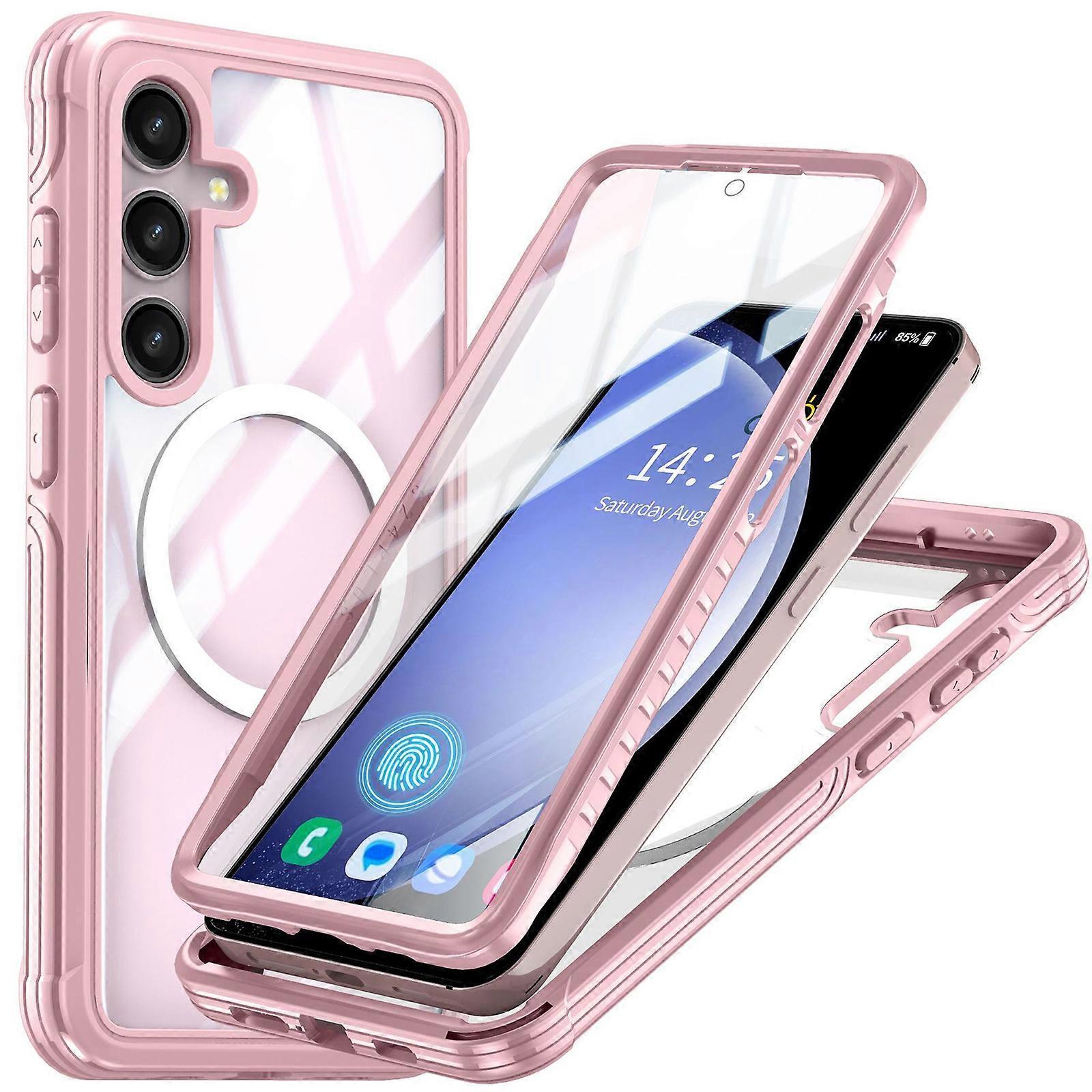 Unbrand Clear Magnetic Case for Samsung Galaxy S24 Ultra, Double Sided Clear Tempered Glass Shockproof with Camera Protection Cover pink