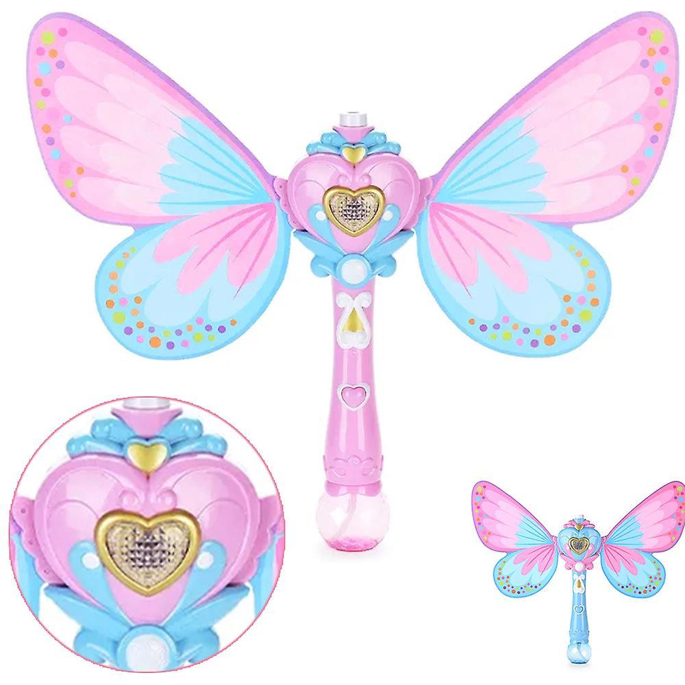 Lingjia Kids Girls Bubble Wands Musical Led Automatic Bubble Maker Party Birthday Butterfly Bubble Machine Toys Gift Pink