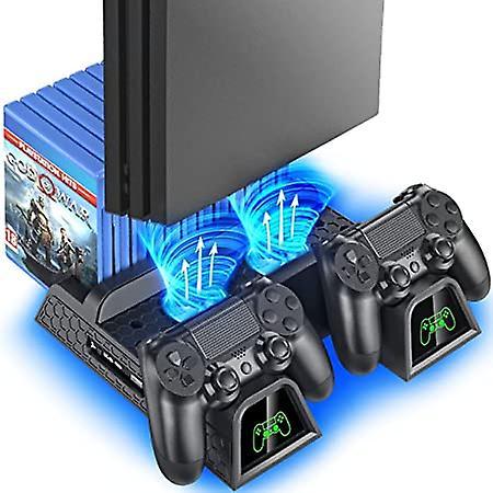 Szczw PS4 Stand with PS4 Cooling Fan Cooler for Playstation 4/PS4 Slim/PS4 Pro, PS4 Pro Vertical Stand with PS4 Controller Charger Dock Station and...