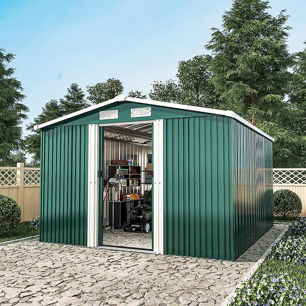 Living And Home 10 x 8 FT Green Metal Garden Shed WITH Foundation