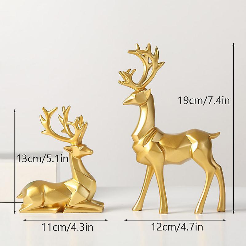 Bolongking 2Pcs Elk Deer Statue Couple Reindeer Figurines Resin Sculpture Living Room Home Decoration Nordic Tabletop Ornaments Golden