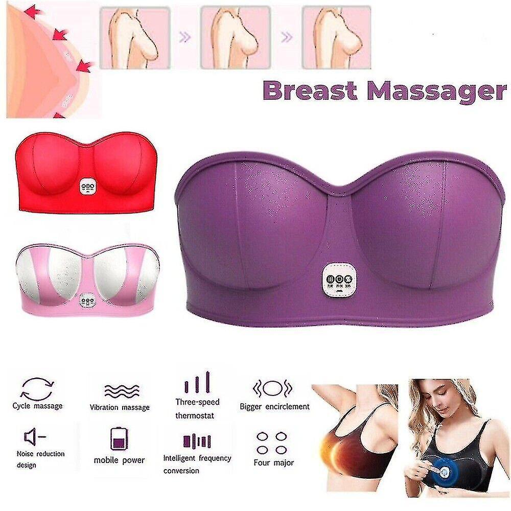 Breast Massager Bra Ems Lift Vibration Massage Heating Stimulator Enhancer Warm Xixi purple