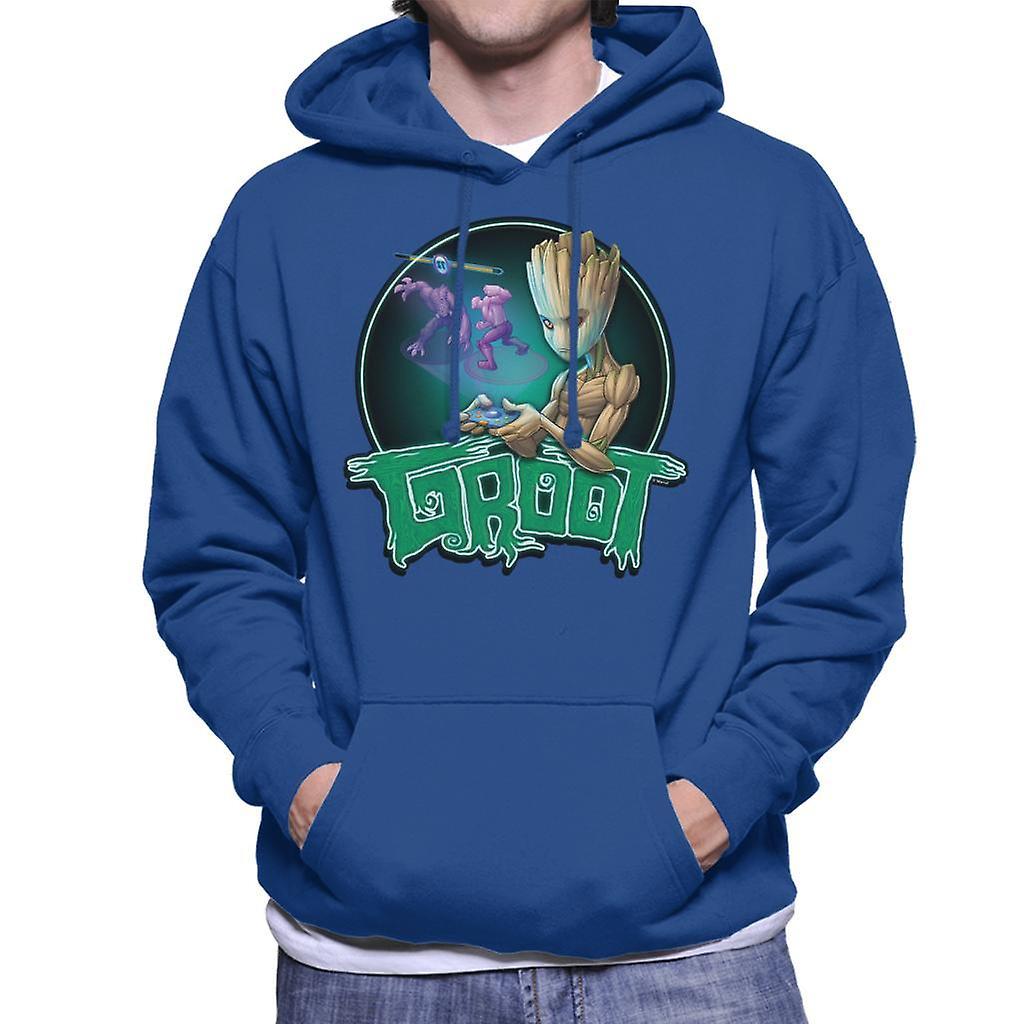 Marvel Guardians Of The Galaxy Teenage Gamer Groot Men's Hooded Sweatshirt Royal Blue XX-Large