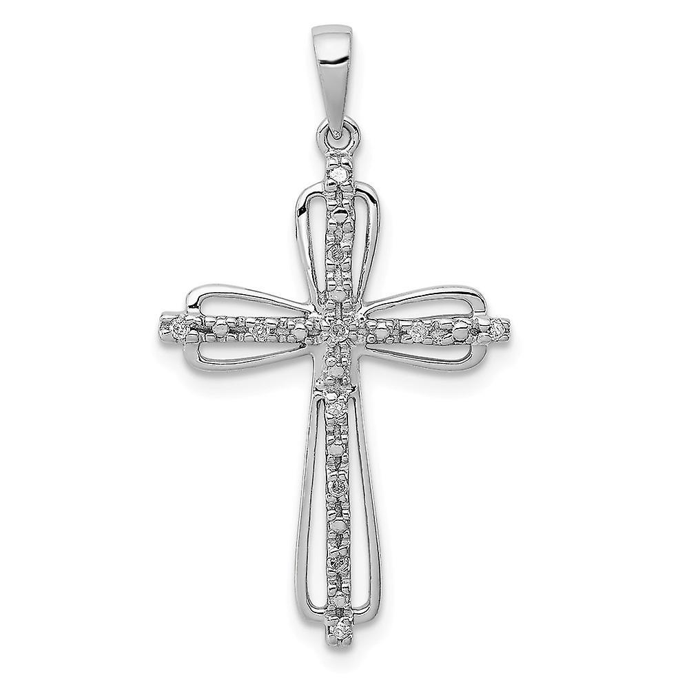 JewelryWeb 925 Sterling Silver Polished Rhodium Plated Diamond Religious Faith Cross Pendant Necklace Measures 32.5x18mm Wide Jewel