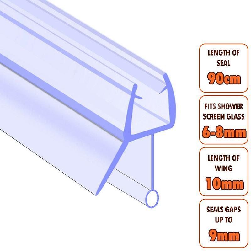 ECOSPA Bath Shower Screen Door Seal Strip - for 6-8mm Glass - Seals Gaps to 9mm Clear 900mm