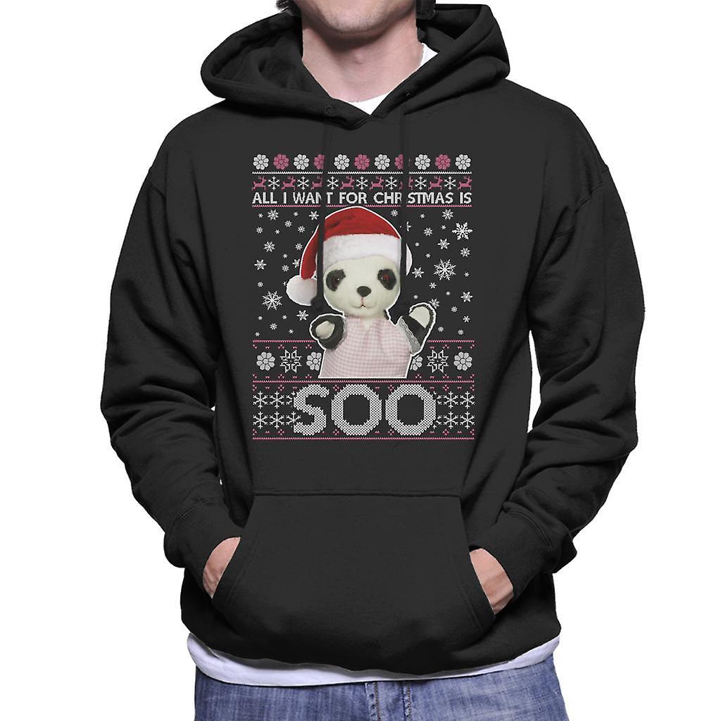 Sooty Christmas Festive Hat All I Want For Christmas Is Soo Men's Hooded Sweatshirt Black Small