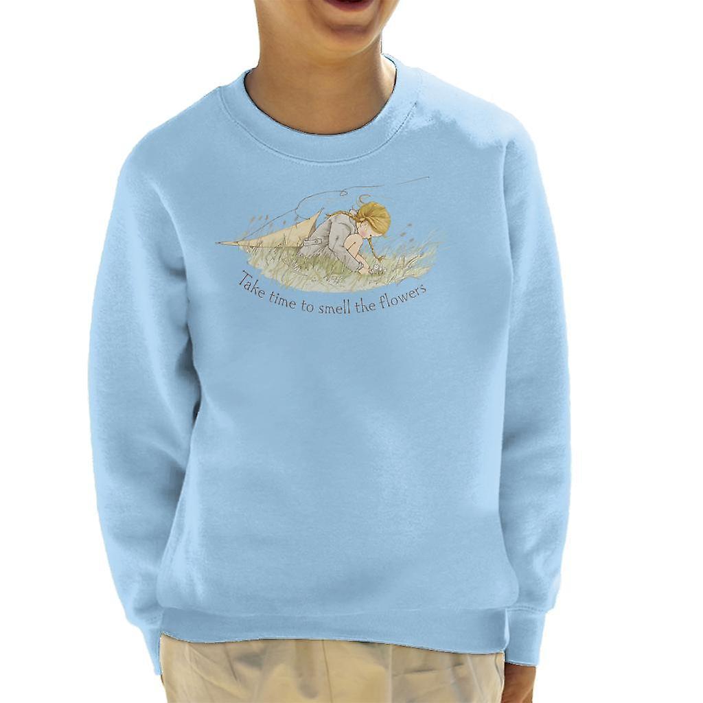 Holly Hobbie Take Time To Smell The Flowers Kid's Sweatshirt Sky Blue Large (9-11 yrs)