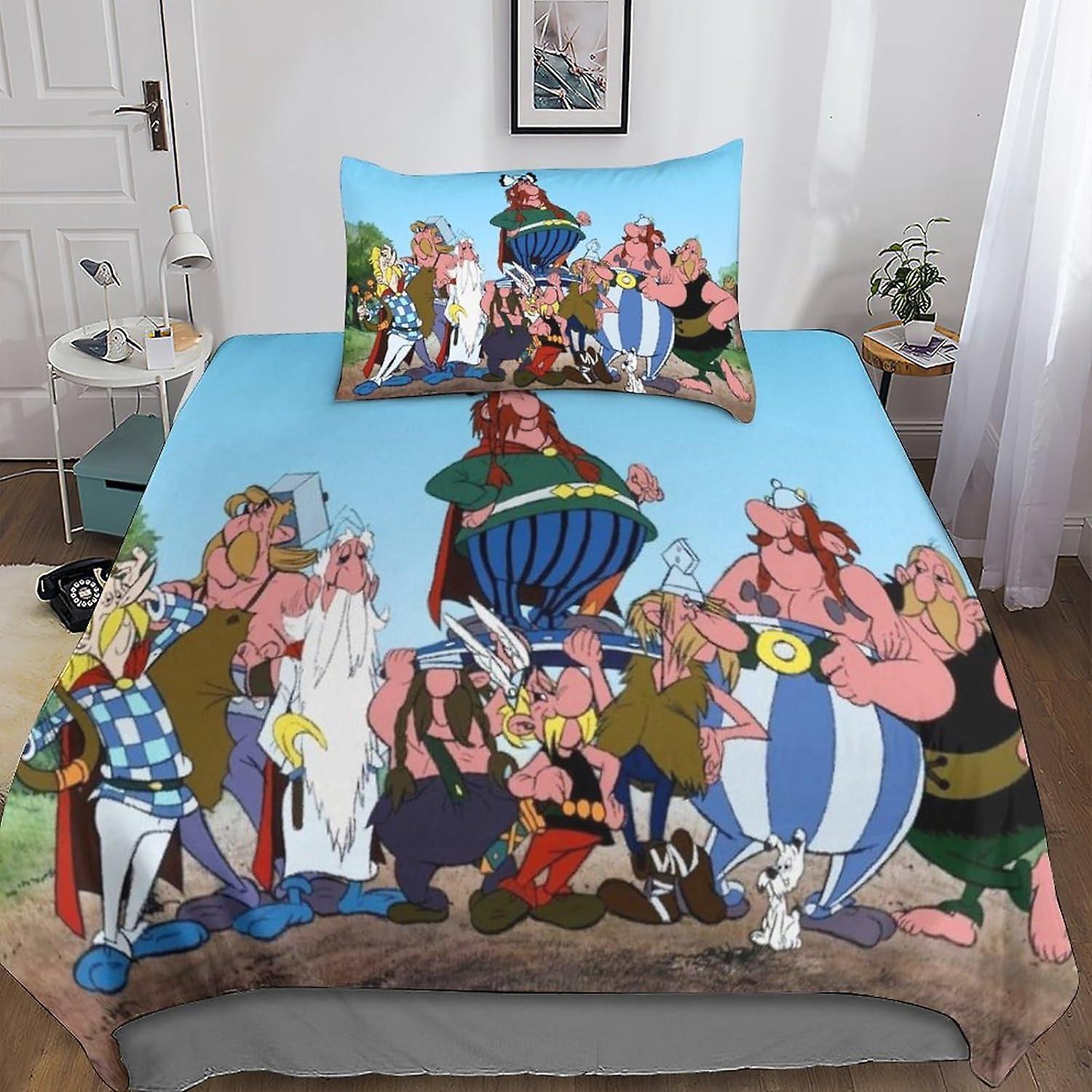 Kerota Pieces Asterix Duvet Cover Set 3D Bedding Comforter Cute Anime Quilt Cover, Ultra Soft Microfiber with Zipper Closure Pillowcases Single Sin...