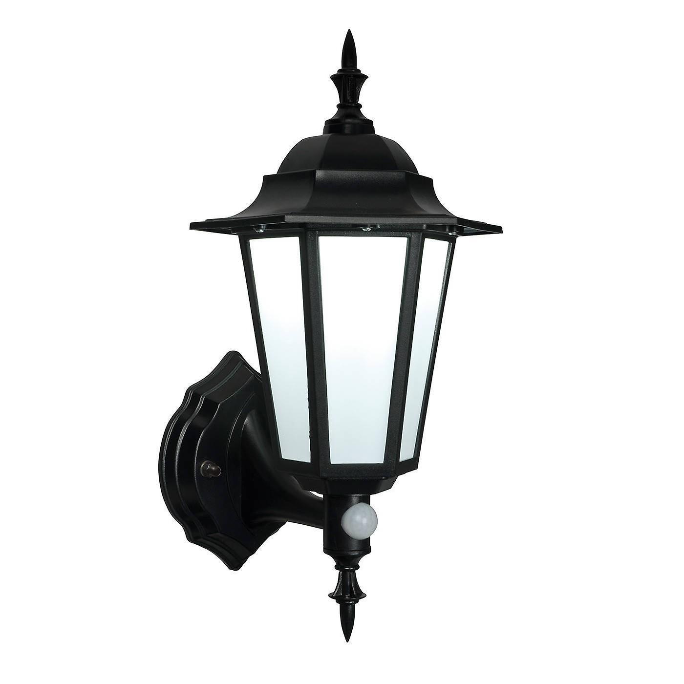 Endon Lighting Evesham PIR 1 Light Outdoor Wall Lantern Frosted Polycarbonate, Matt Black Textured IP44, E27