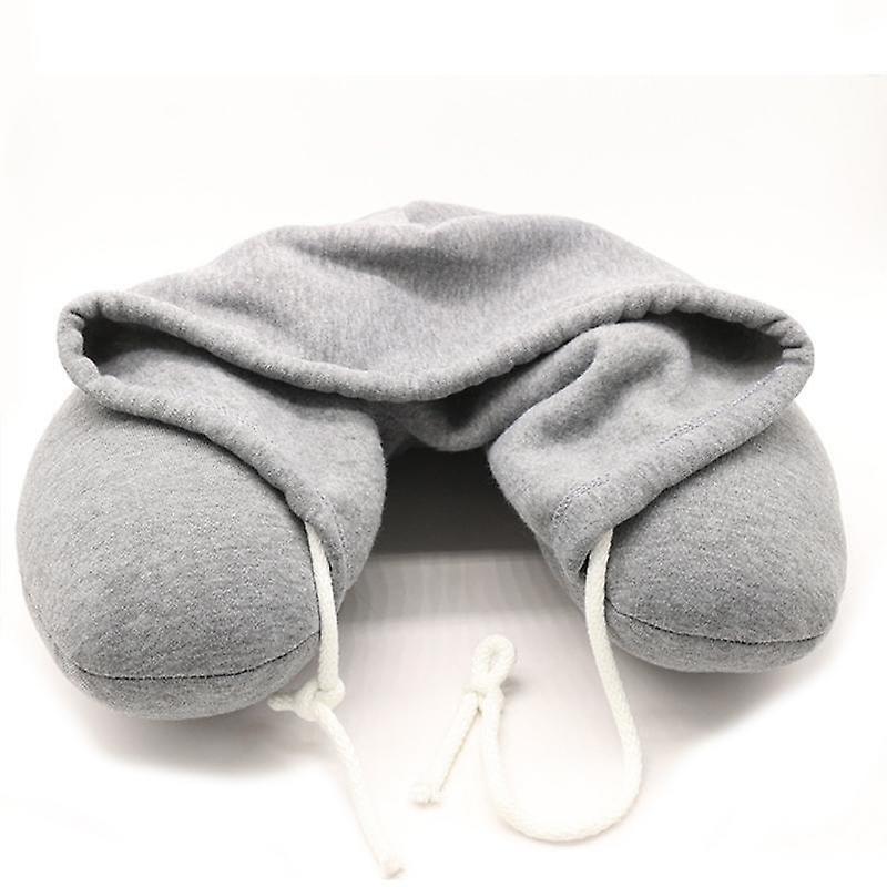 GreenZech Hooded travel neck pillow support u-shaped eye mask Grey