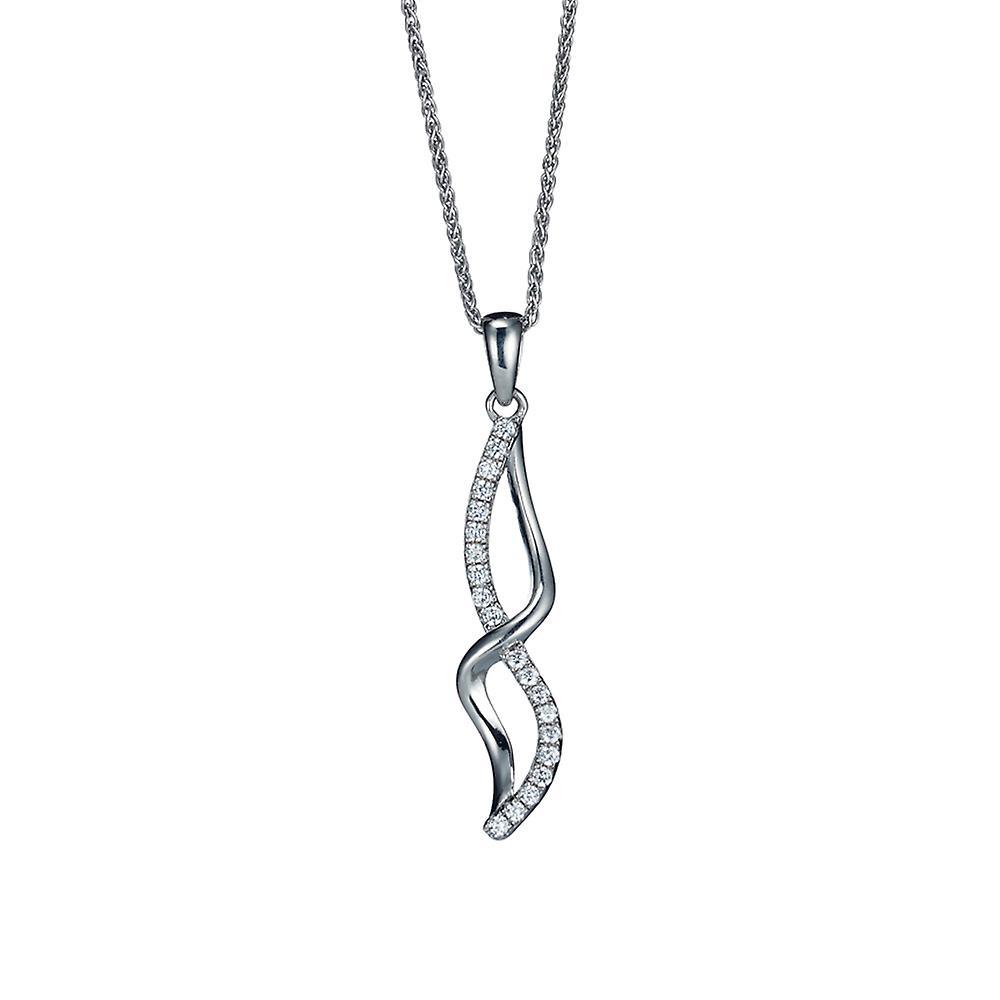 Jewelco London Rhodium Plated Sterling Silver White Cubic Zirconia Twisted Infinity Wave Charm Pendant Necklace - 16>18 inch