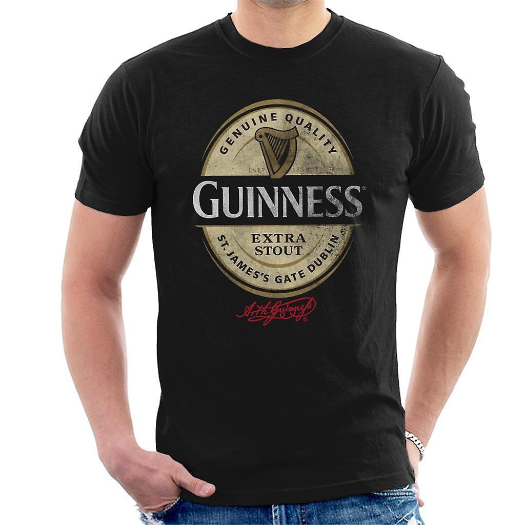 Guinness Stout Label Logo Men's T-Shirt Black Large