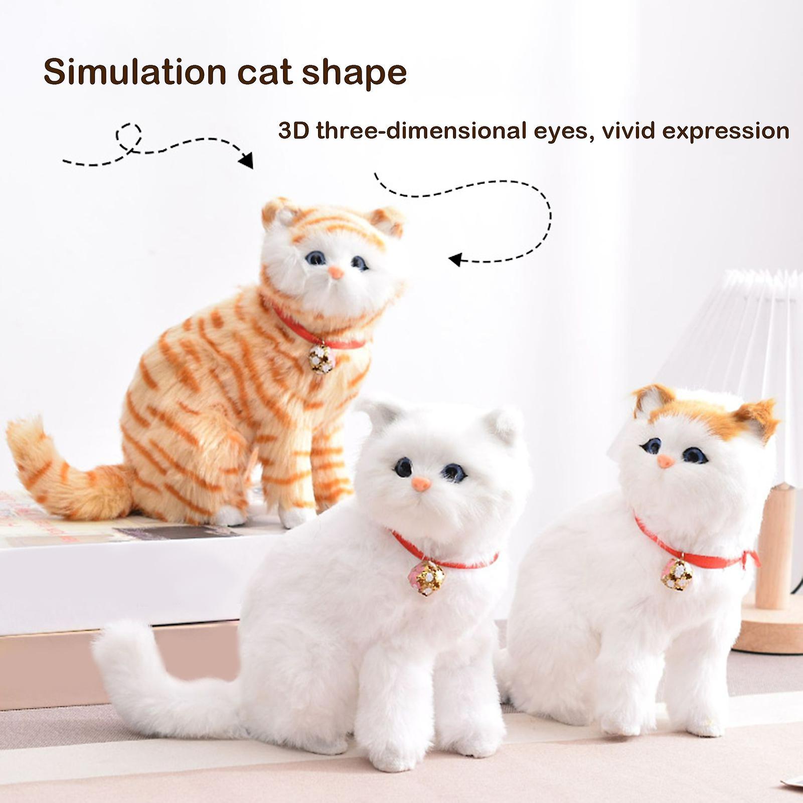 Remorui Realistic Sitting Cat Plush Toy with Collar Soft Fluffy PP Cotton Stuffed Kitten Animal Plushie Doll Home Decoration Black