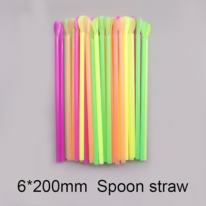 Huamade 100pcs Disposable Spoon Straws Dual Use Drinking Spoon Straw For Milkshakes Shaved Ice Smoothie & Shake Dual-purpose Scoop Straw