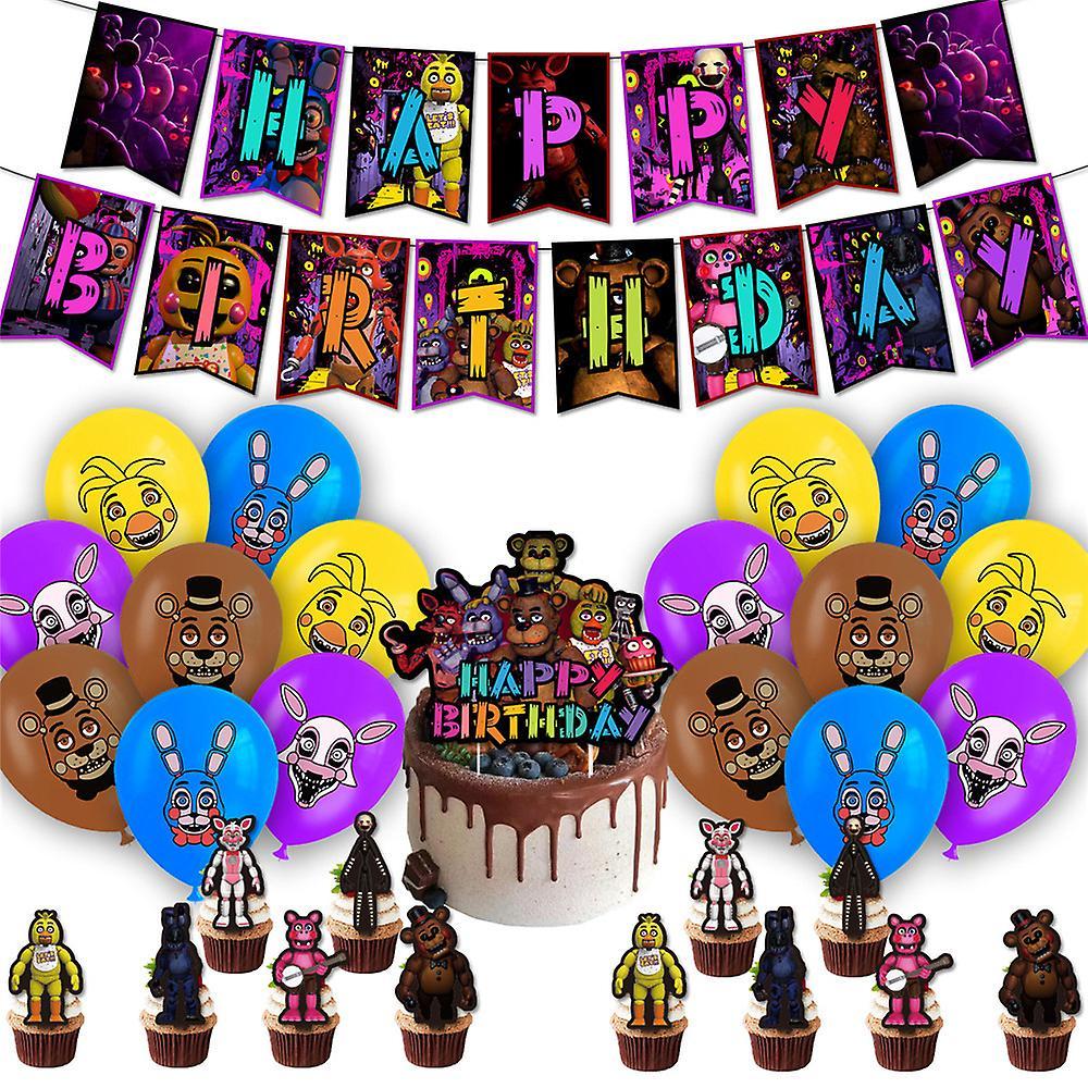 Waytogo Five Nights at Freddy's Theme Kids Birthday Party Supplies Kit Balloons Cupcake Cake Toppers Banner Decorations Set