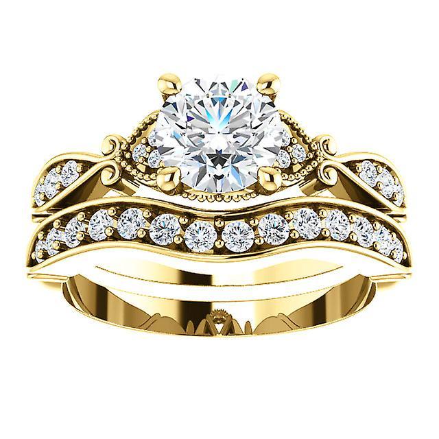 Pompeii3 1 1/2ct Diamond Vintage Engagement Matching Wedding Ring Set 14k Gold Yellow 6.5