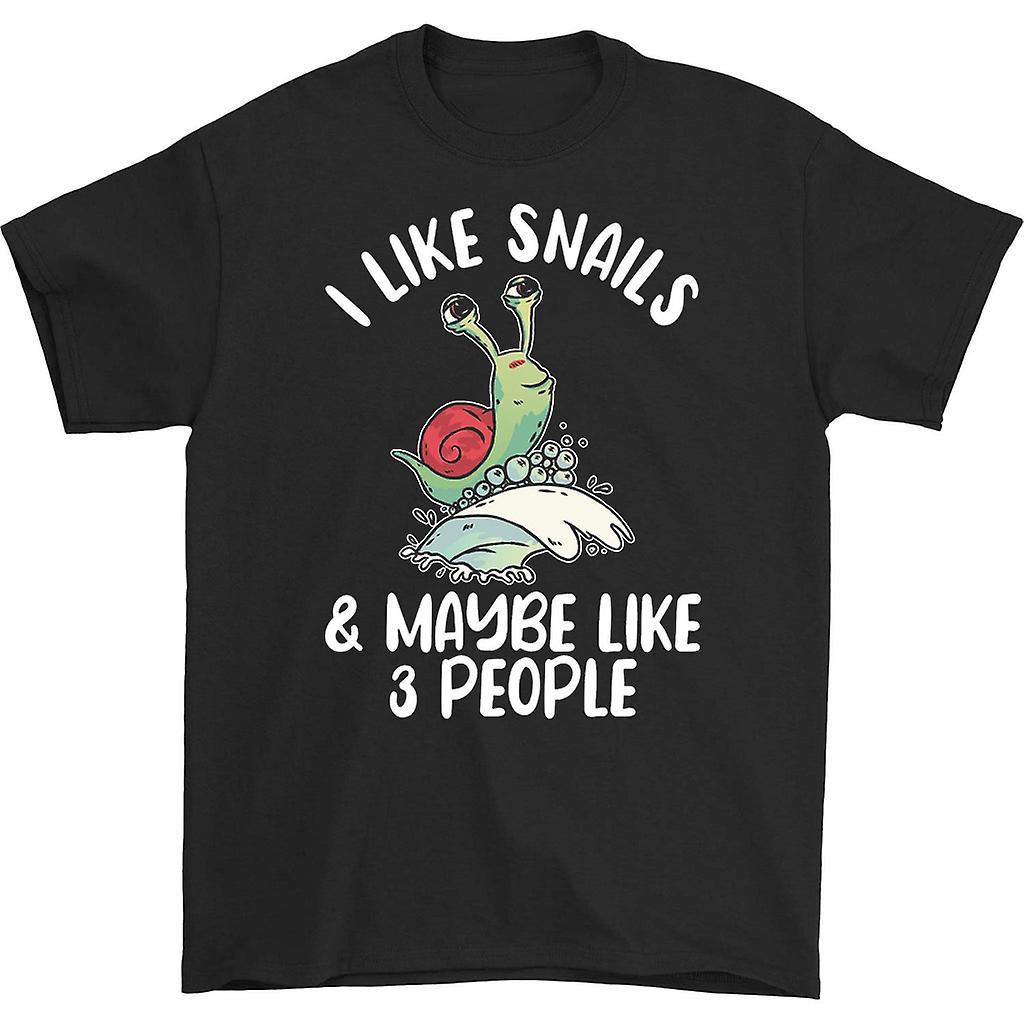 HISHARK I like snails & maybe 3 people t-shirt Black L